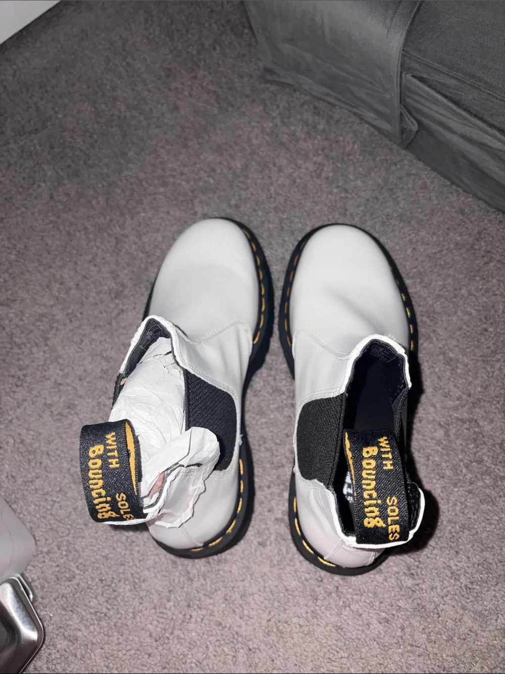 Dr. Marten’s White Platform Chelsea Boots with Black Elastic Panels